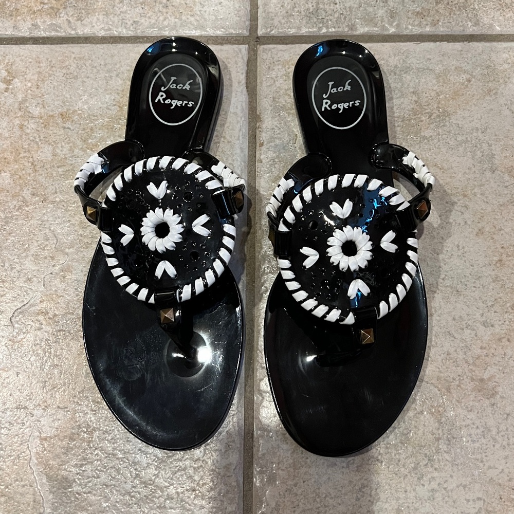 Jack Rogers Georgica Jelly Black White Sandals size 7